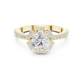 1.00 ct Round Diamond Scalloped Halo Ring 1ct Yellow Gold