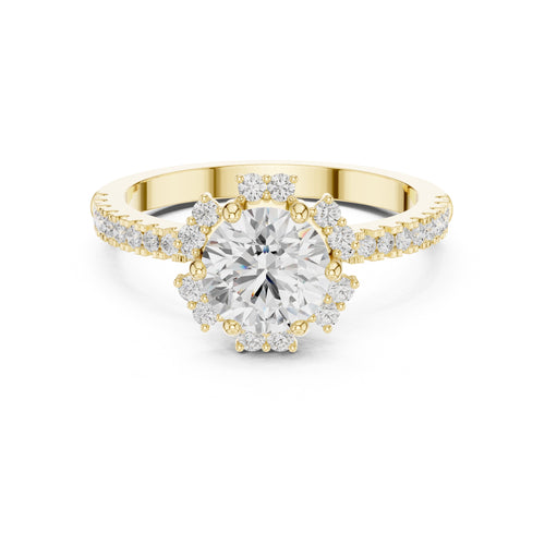 1.00 ct Round Diamond Scalloped Halo Ring 1ct Yellow Gold