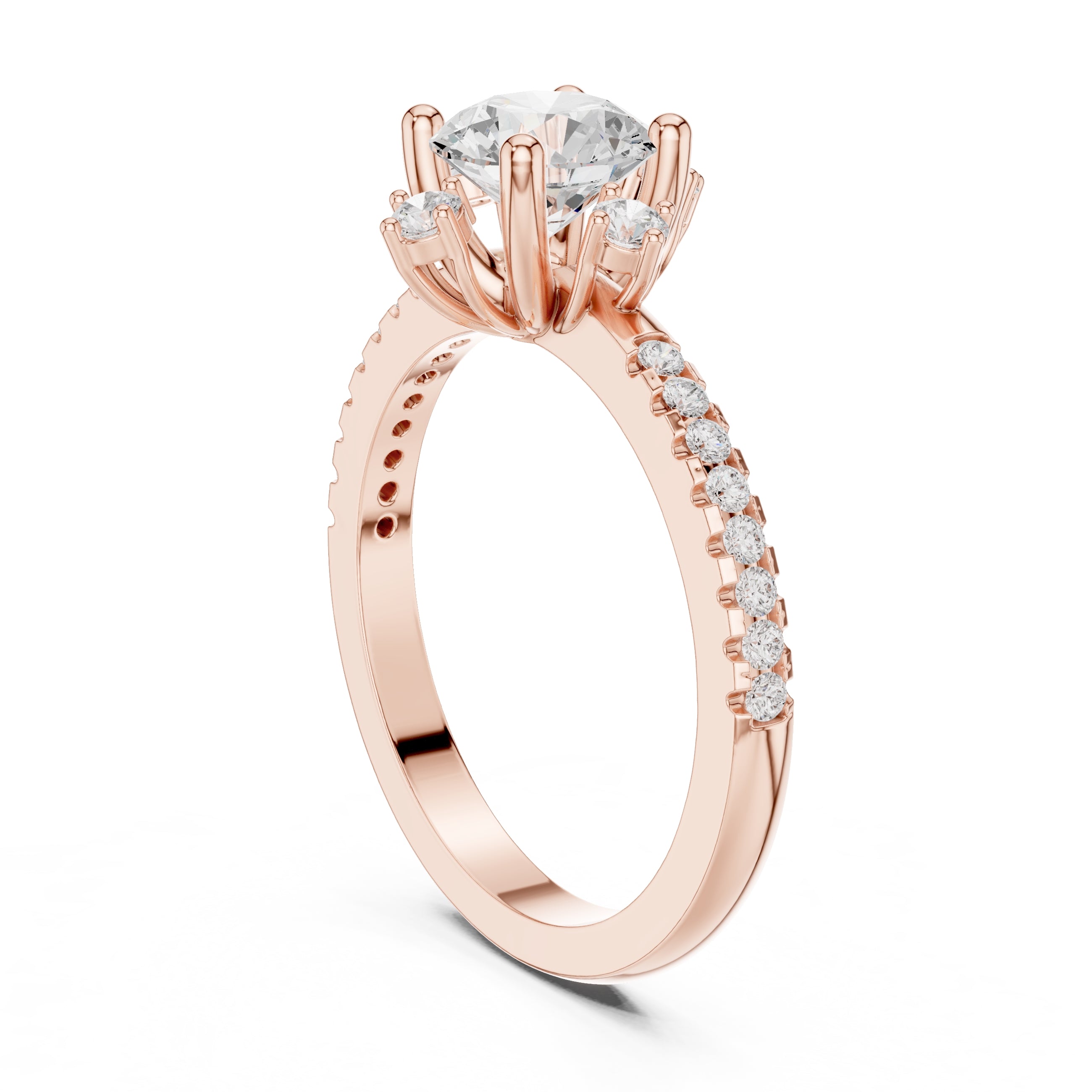 1.00 ct Round Diamond Accent Halo Ring 1ct Rose Gold