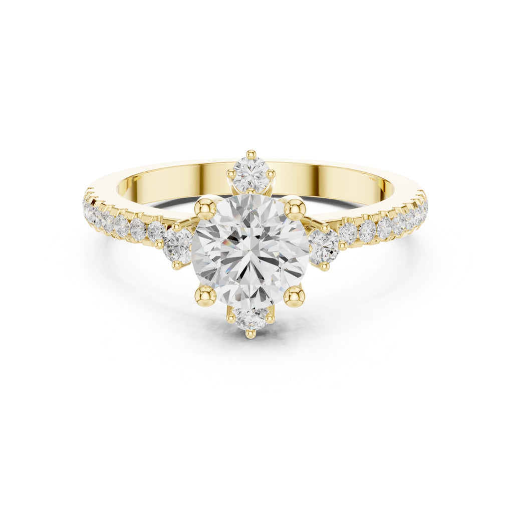 1.00 ct Round Diamond Accent Halo Ring 1ct Yellow Gold