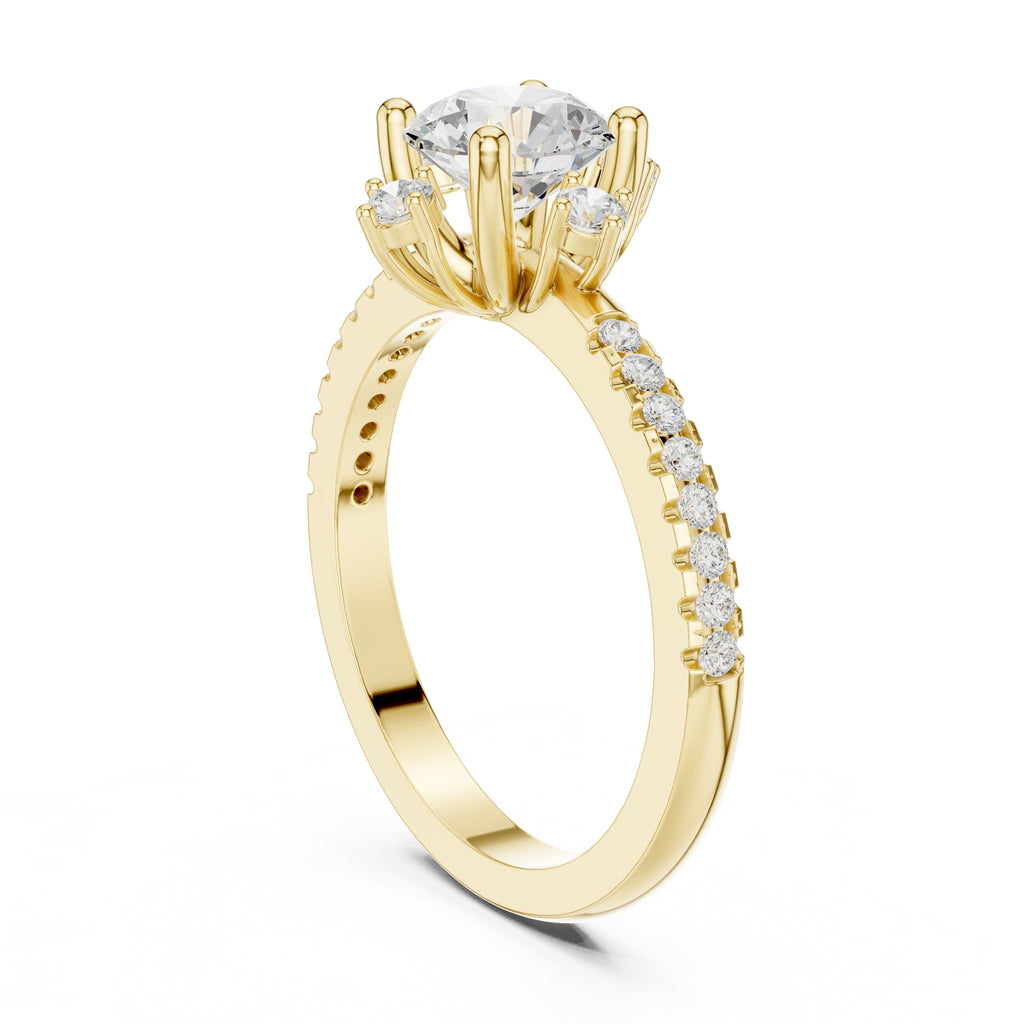 1.00 ct Round Diamond Accent Halo Ring 1ct Yellow Gold