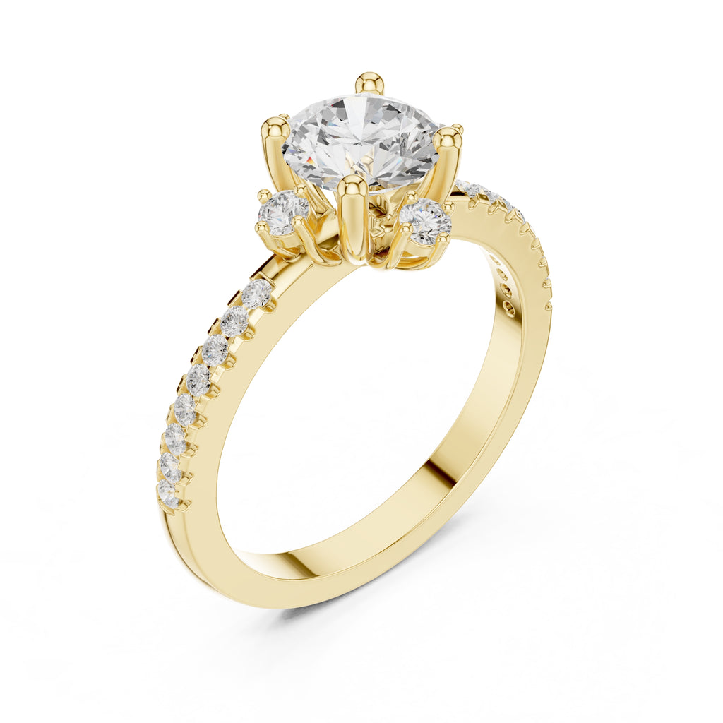 1.00 ct Round Diamond Accent Halo Ring 1ct Yellow Gold