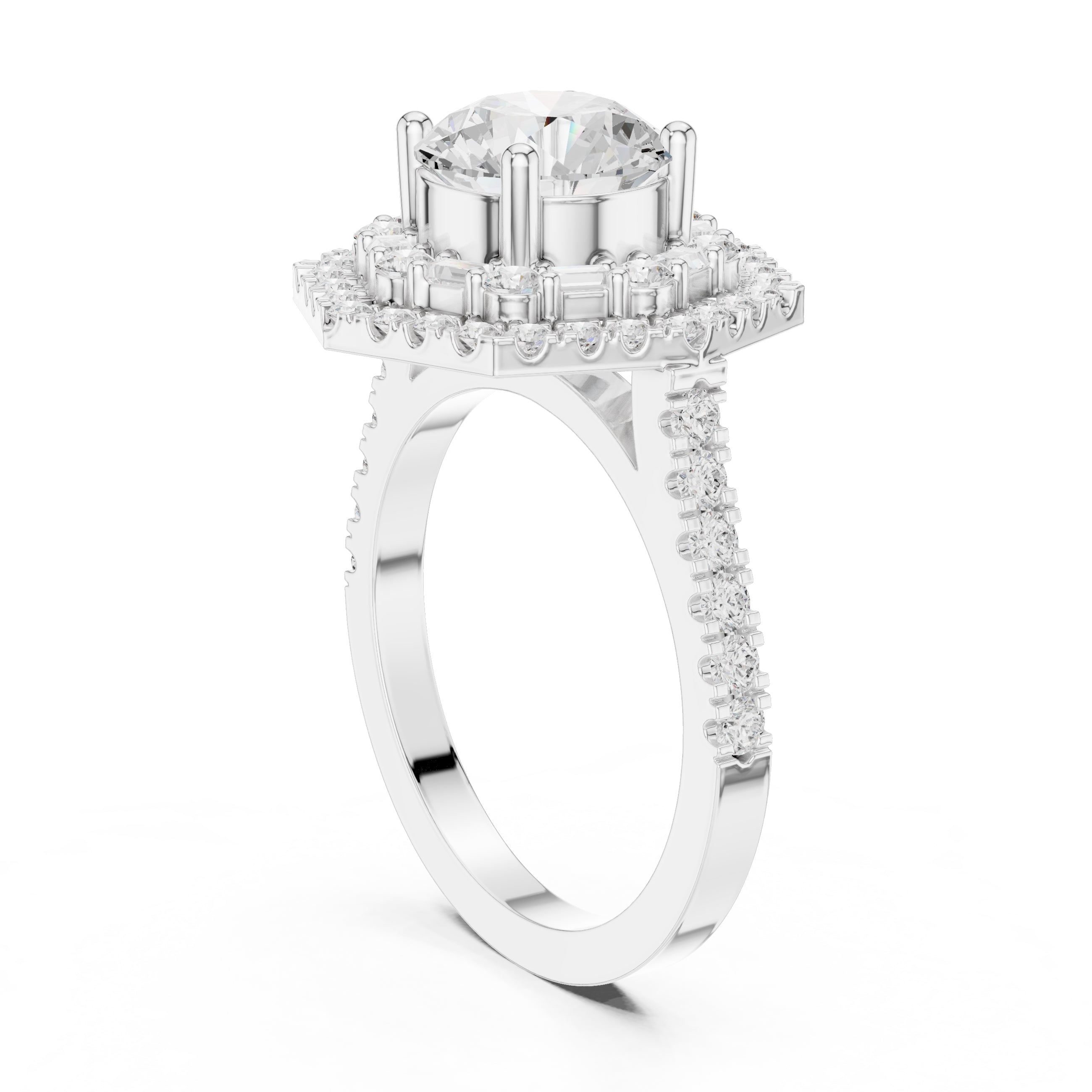 1.50 ct Round Diamond Double Hexagon Halo Ring 1.5ct White Gold