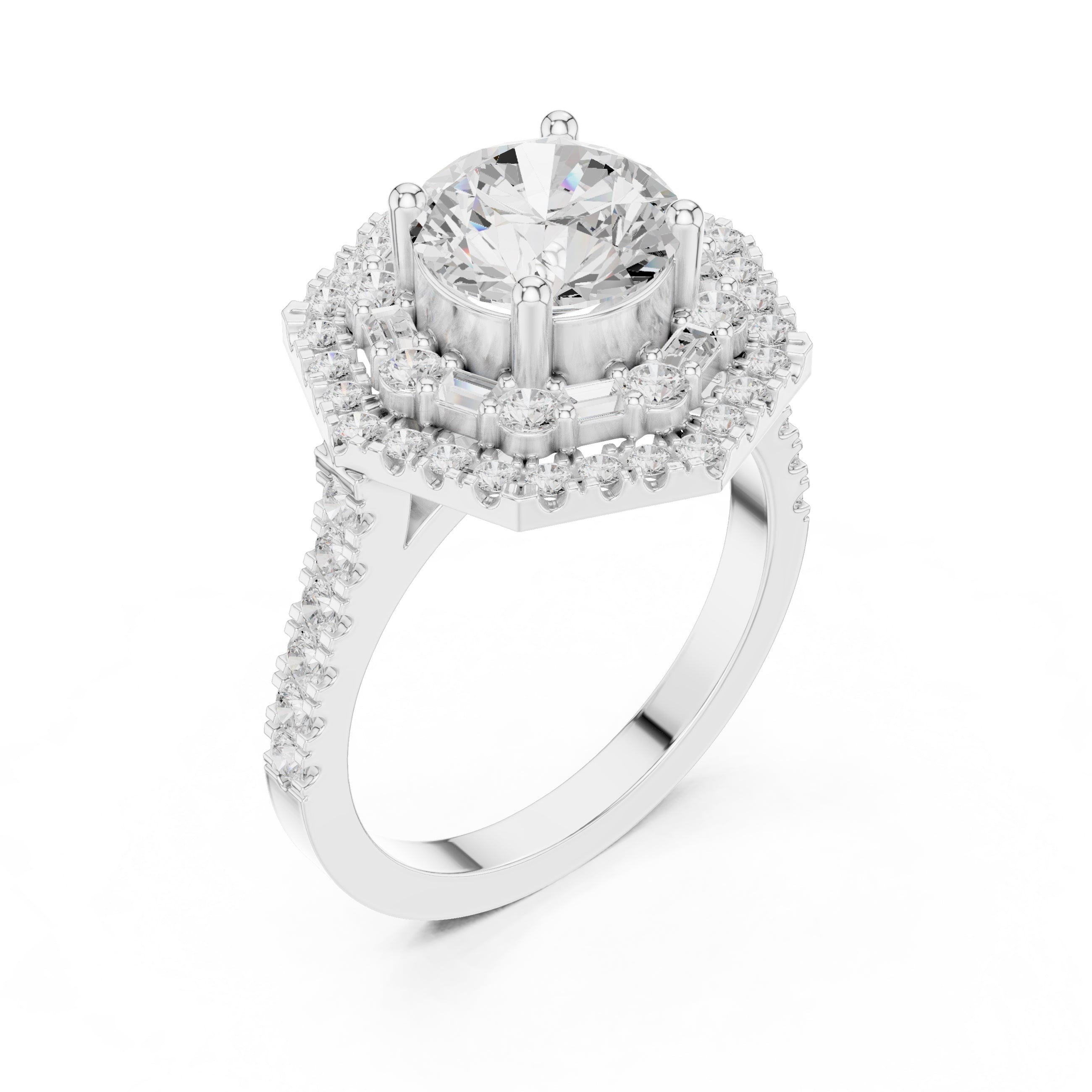 1.50 ct Round Diamond Double Hexagon Halo Ring 1.5ct White Gold
