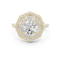 1.50 ct Round Diamond Double Hexagon Halo Ring 1.5ct Yellow Gold