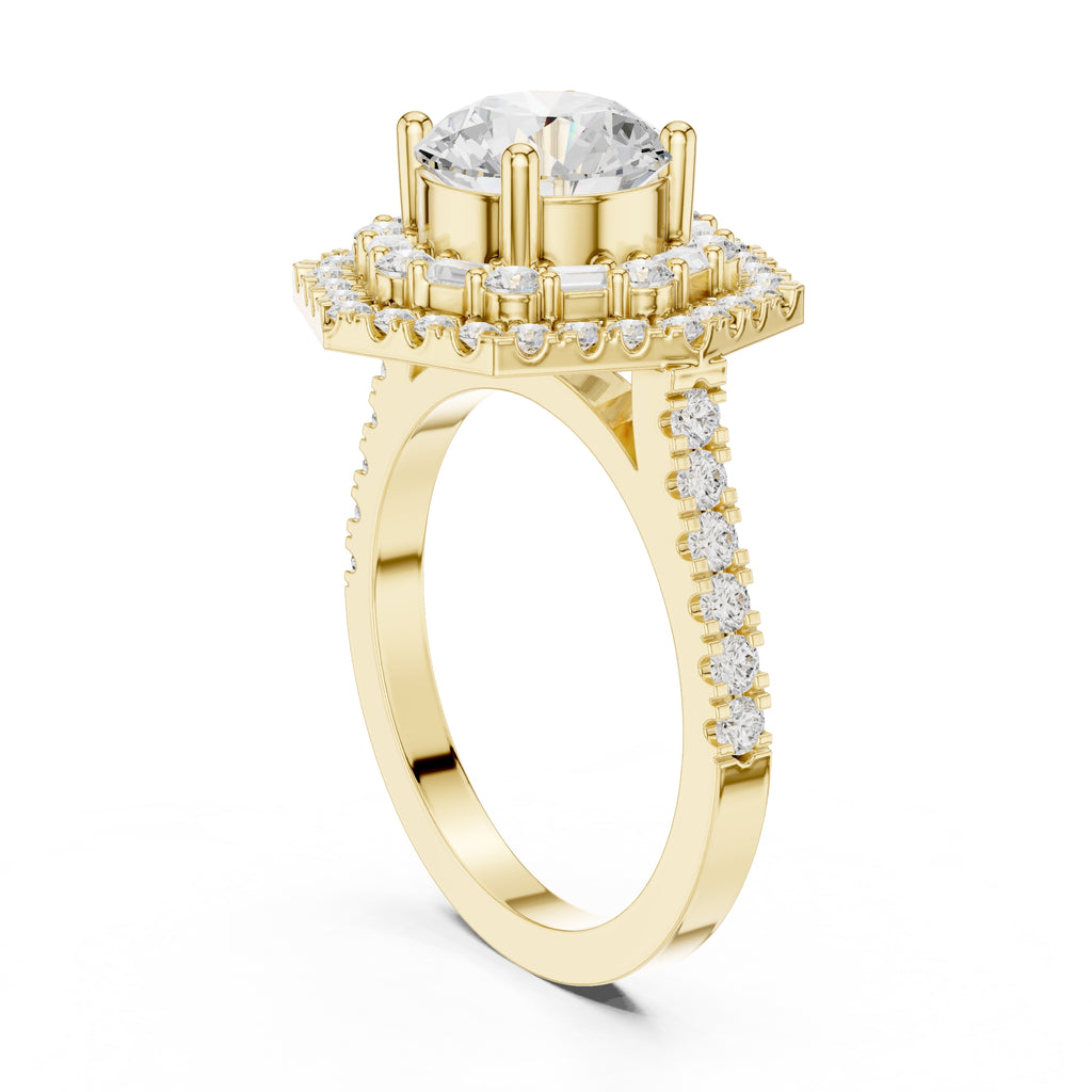 1.50 ct Round Diamond Double Hexagon Halo Ring 1.5ct Yellow Gold