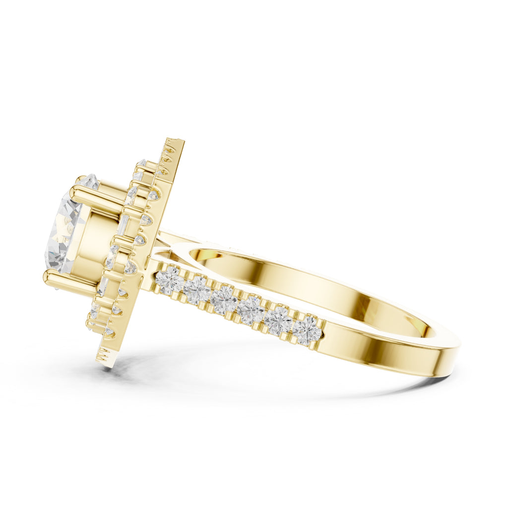 1.50 ct Round Diamond Double Hexagon Halo Ring 1.5ct Yellow Gold