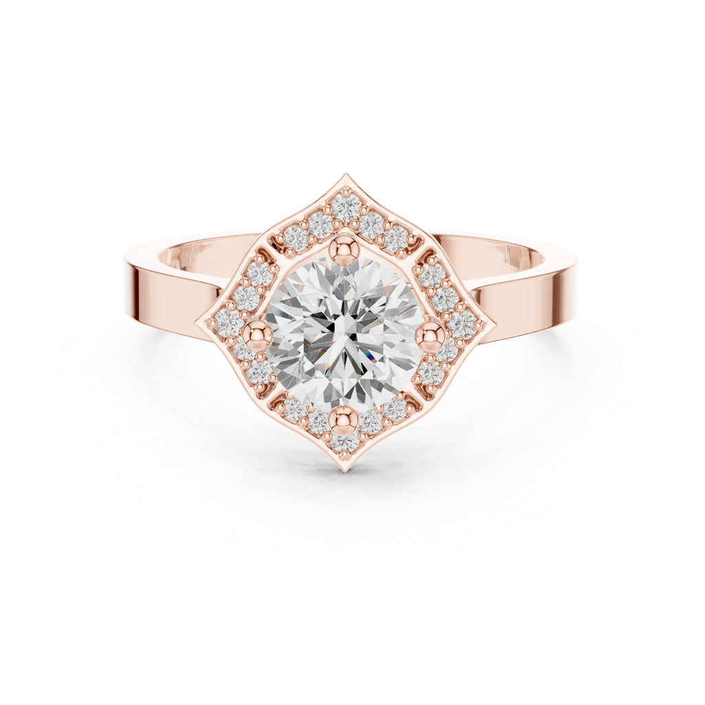 1.00 ct Round Diamond Geometric Halo Ring 1ct Rose Gold