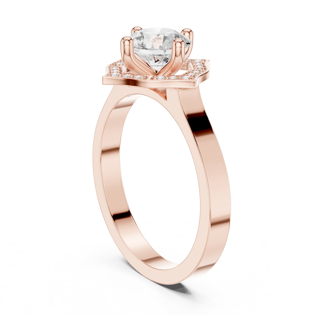 1.00 ct Round Diamond Geometric Halo Ring 1ct Rose Gold
