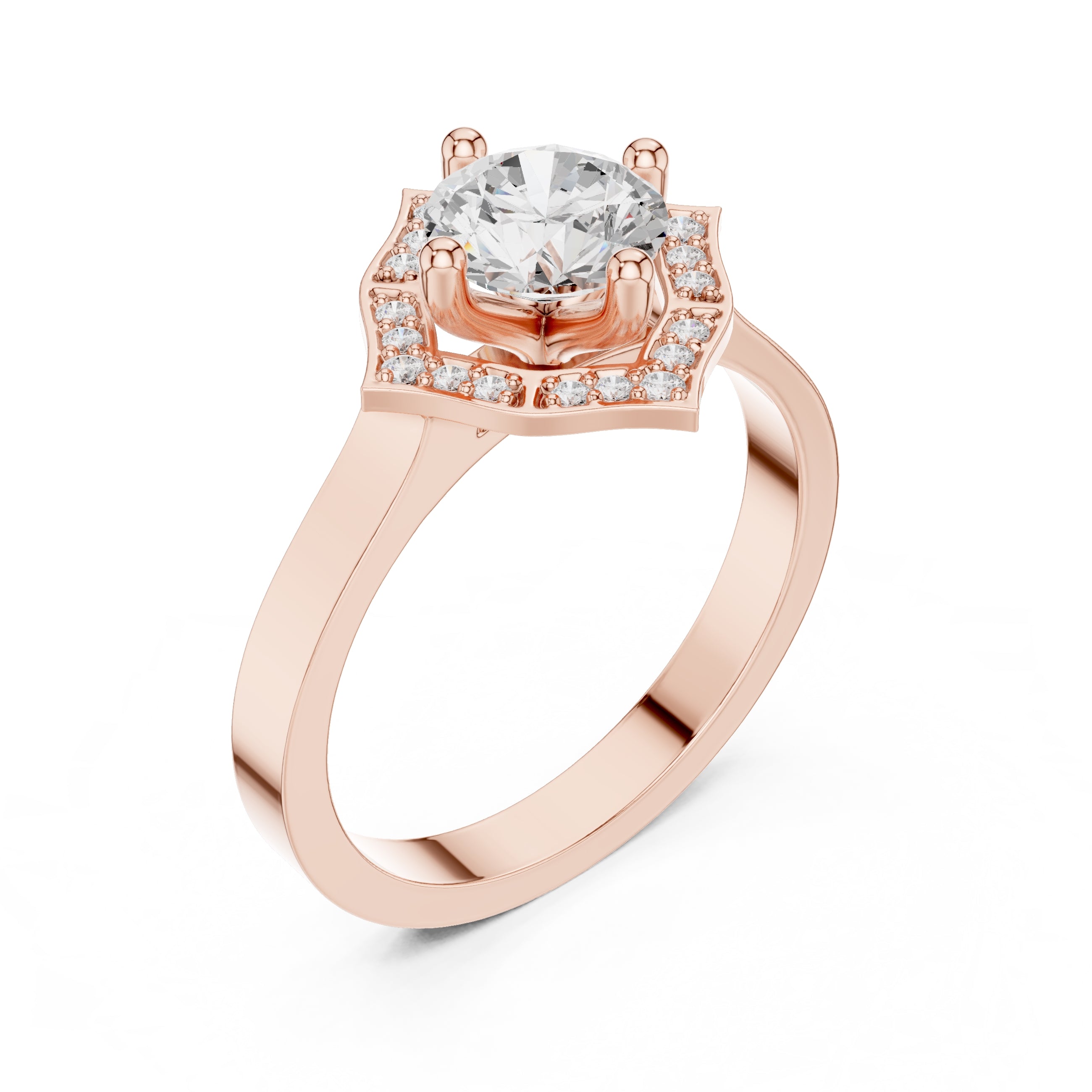 1.00 ct Round Diamond Geometric Halo Ring 1ct Rose Gold