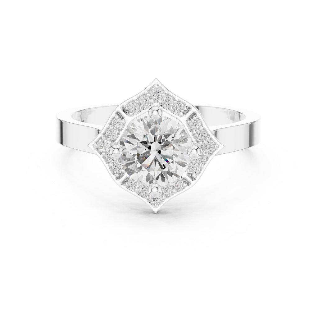 1.00 ct Round Diamond Geometric Halo Ring 1ct White Gold