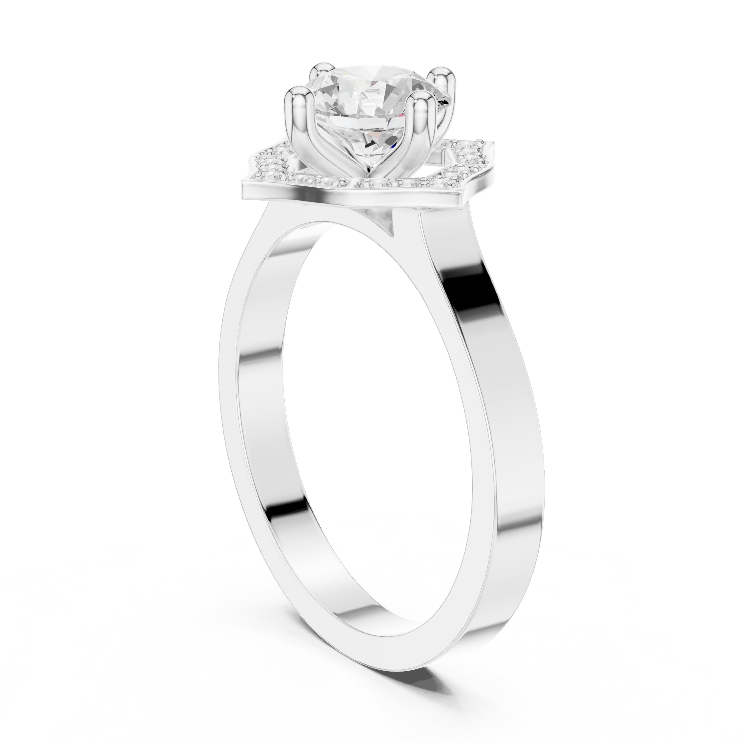 1.00 ct Round Diamond Geometric Halo Ring 1ct White Gold