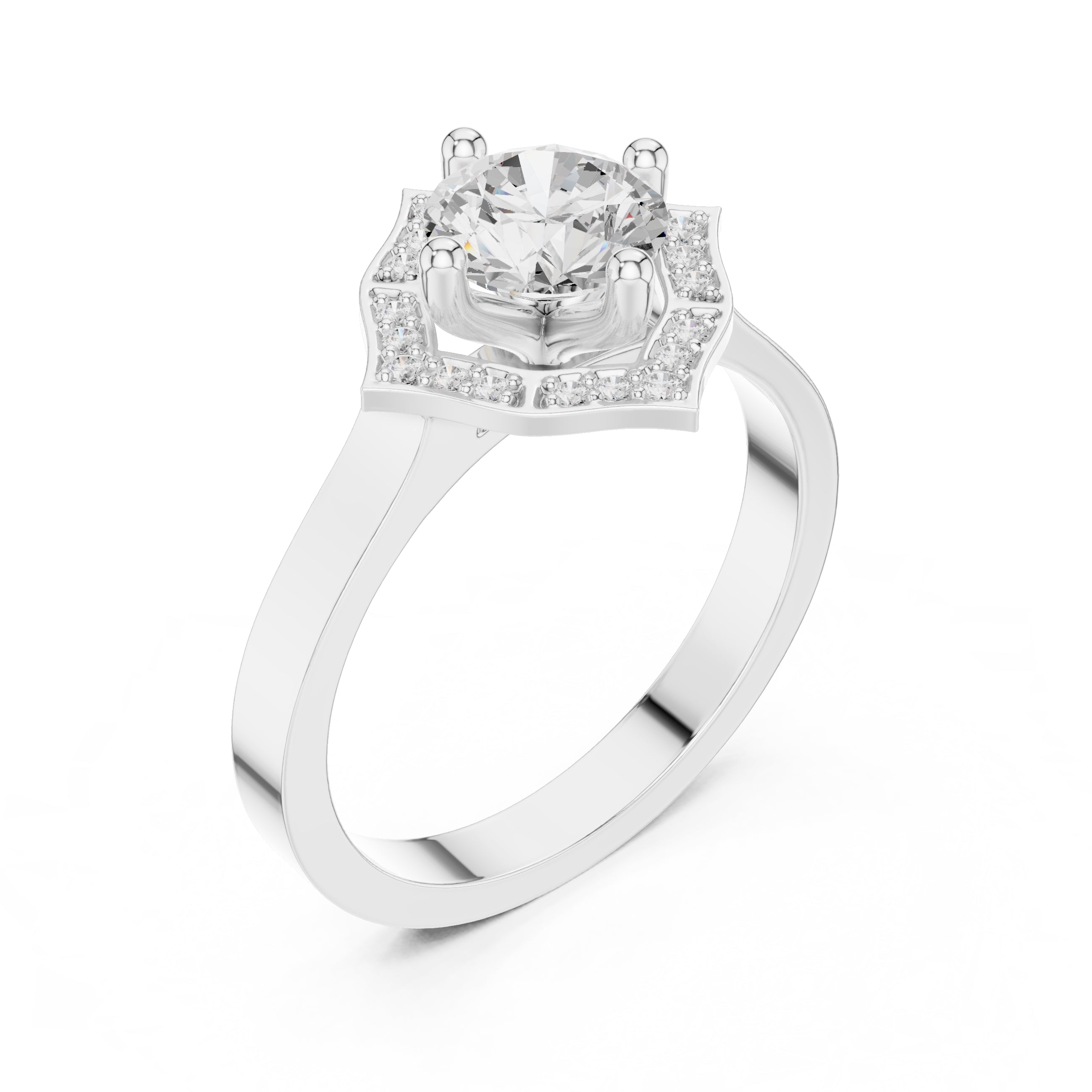 1.00 ct Round Diamond Geometric Halo Ring 1ct White Gold