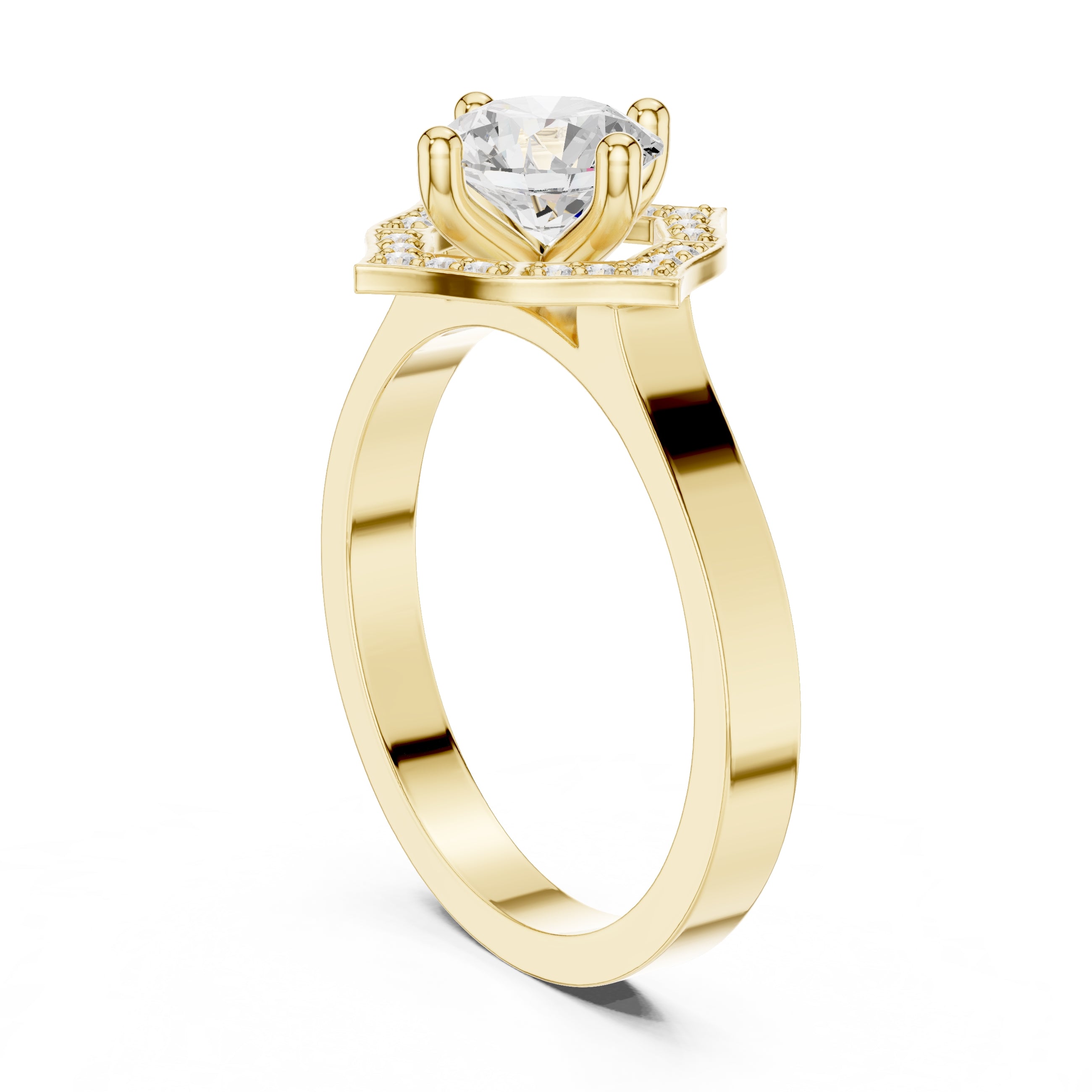 1.00 ct Round Diamond Geometric Halo Ring 1ct Yellow Gold