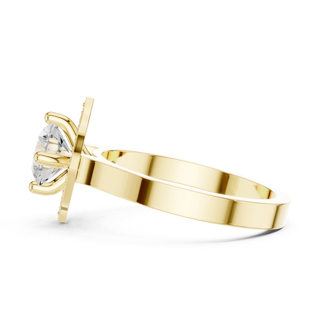 1.00 ct Round Diamond Geometric Halo Ring 1ct Yellow Gold