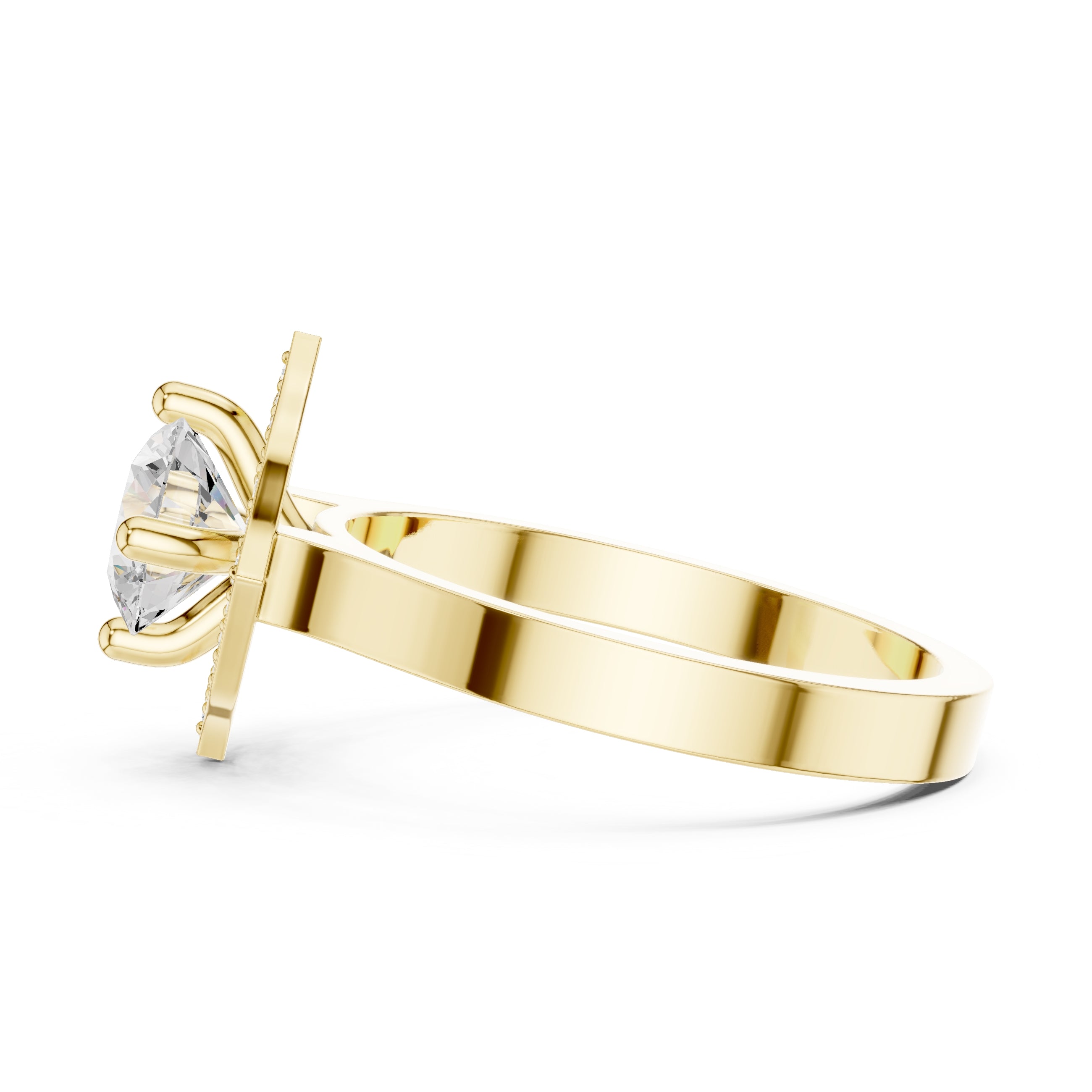 1.00 ct Round Diamond Geometric Halo Ring 1ct Yellow Gold