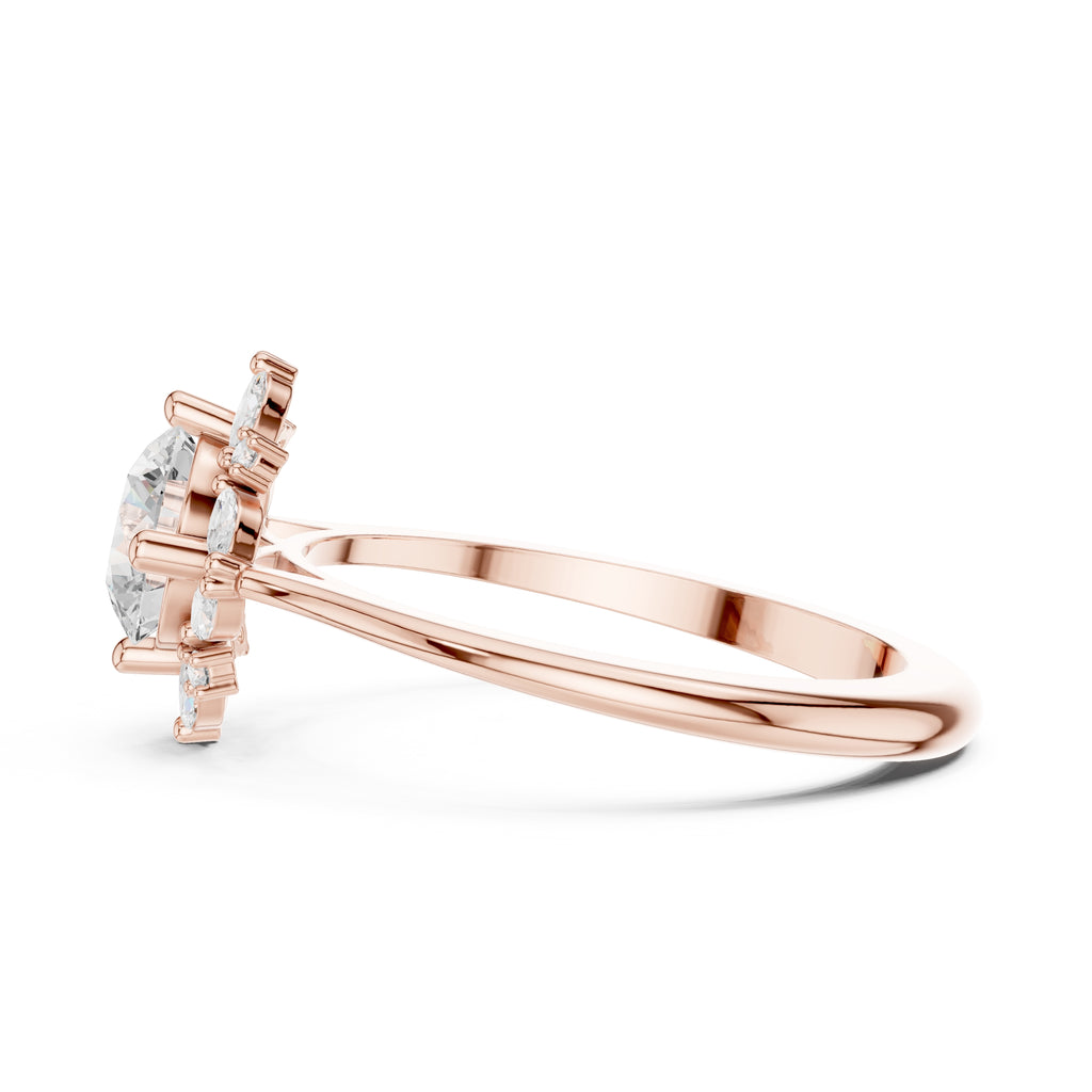 1.00 ct Round Marquise Cluster Engagement Ring 1ct Rose Gold