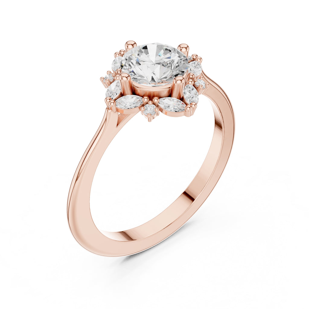 1.00 ct Round Marquise Cluster Engagement Ring 1ct Rose Gold