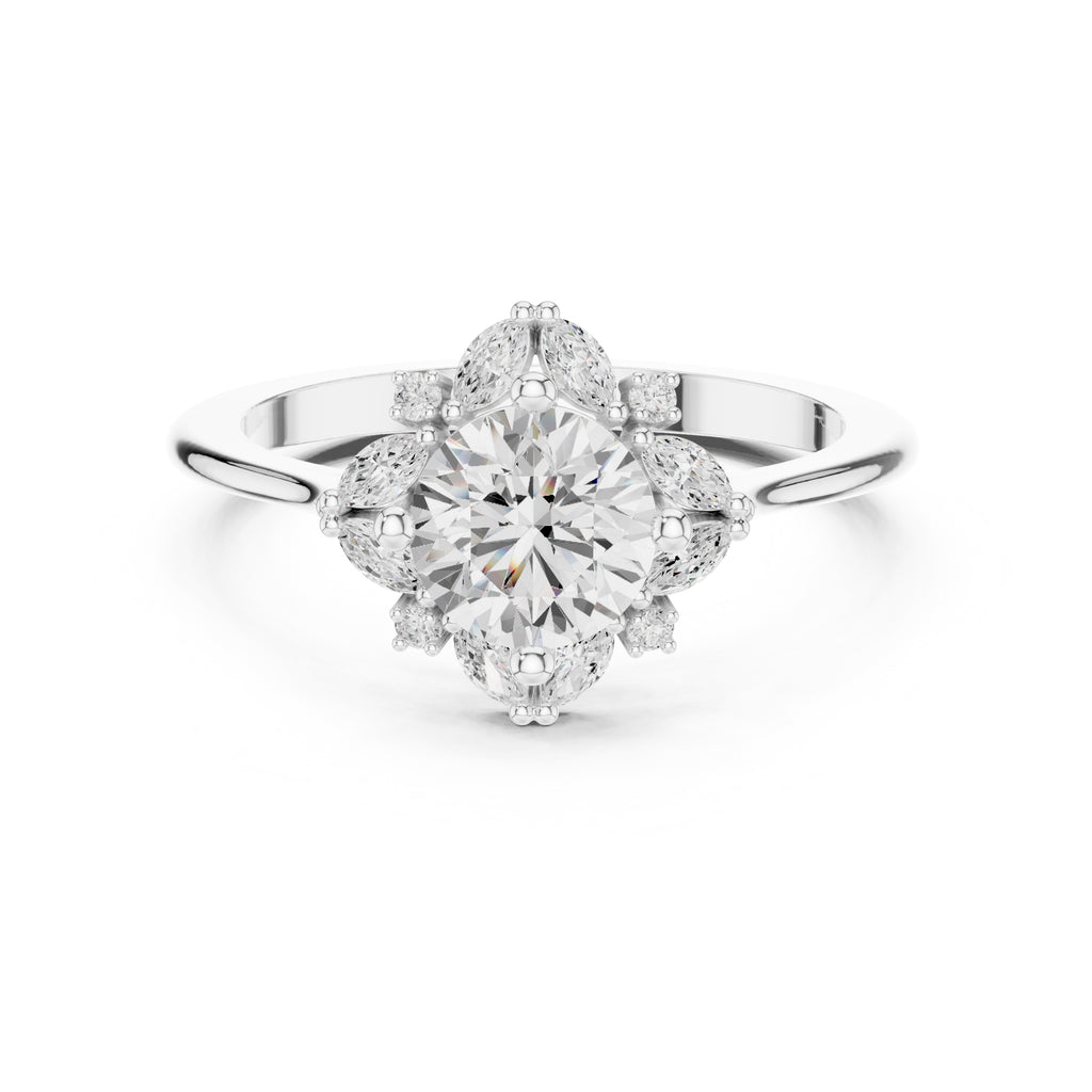 1.00 ct Round Marquise Cluster Engagement Ring 1ct White Gold