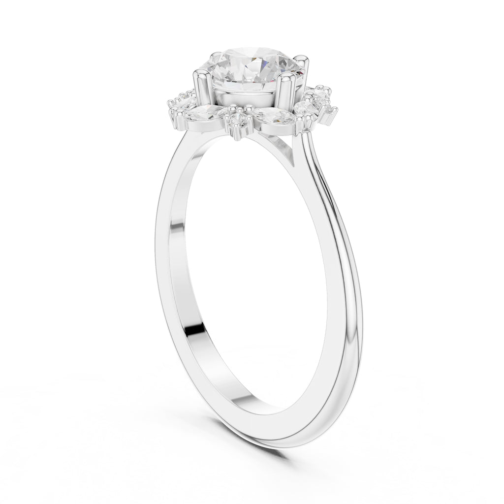 1.00 ct Round Marquise Cluster Engagement Ring 1ct White Gold