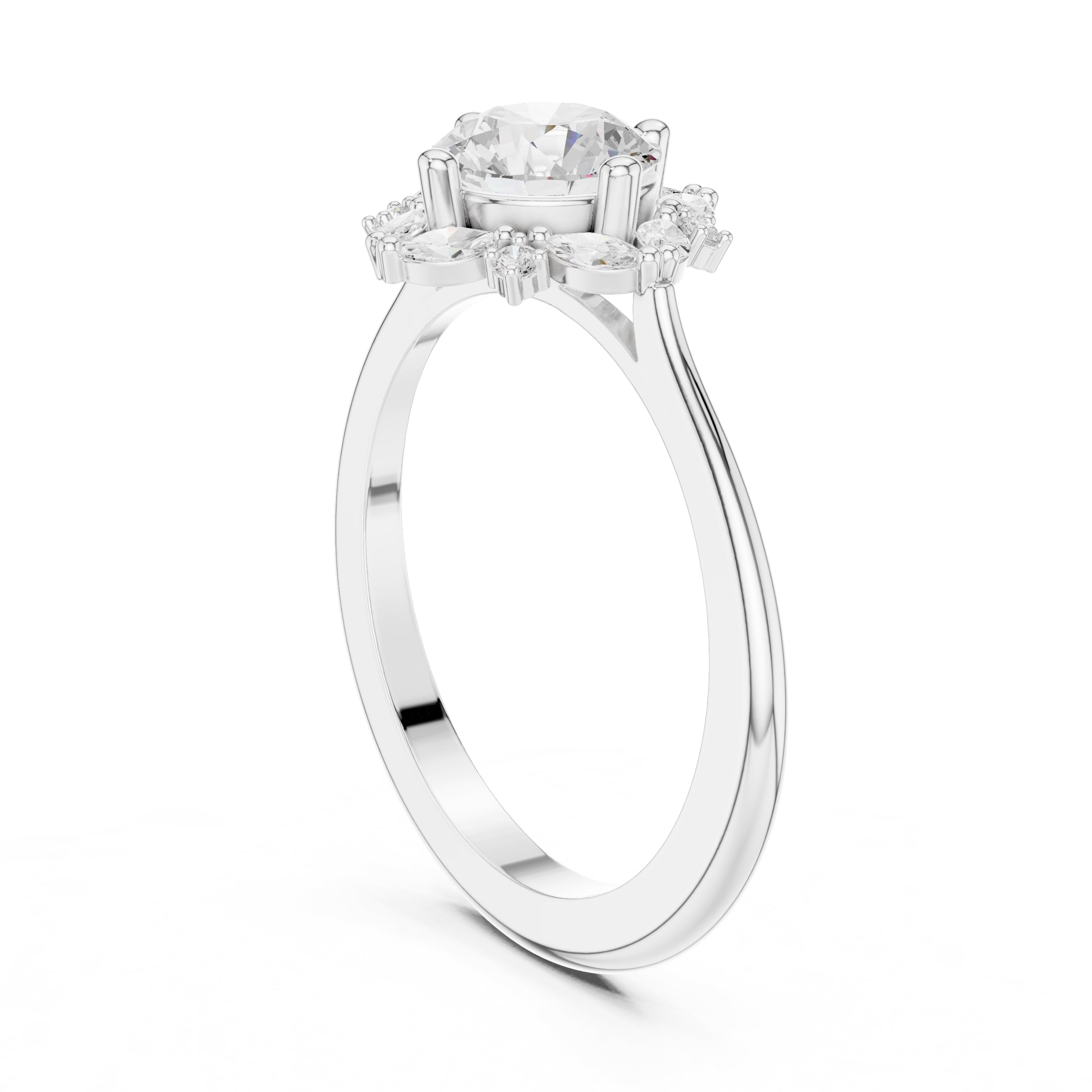 1.00 ct Round Marquise Cluster Engagement Ring 1ct White Gold