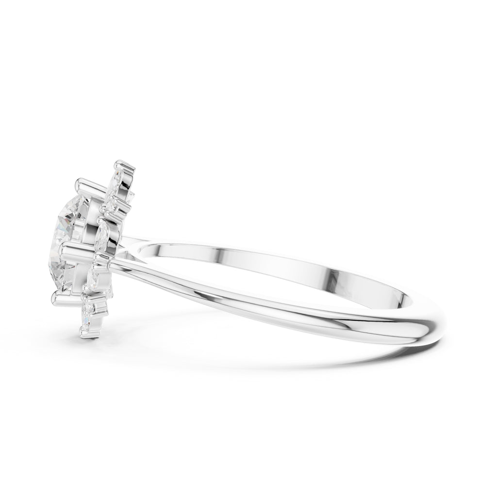 1.00 ct Round Marquise Cluster Engagement Ring 1ct White Gold