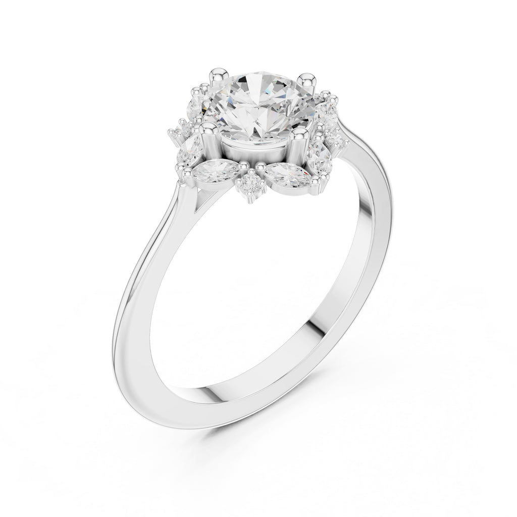 1.00 ct Round Marquise Cluster Engagement Ring 1ct White Gold