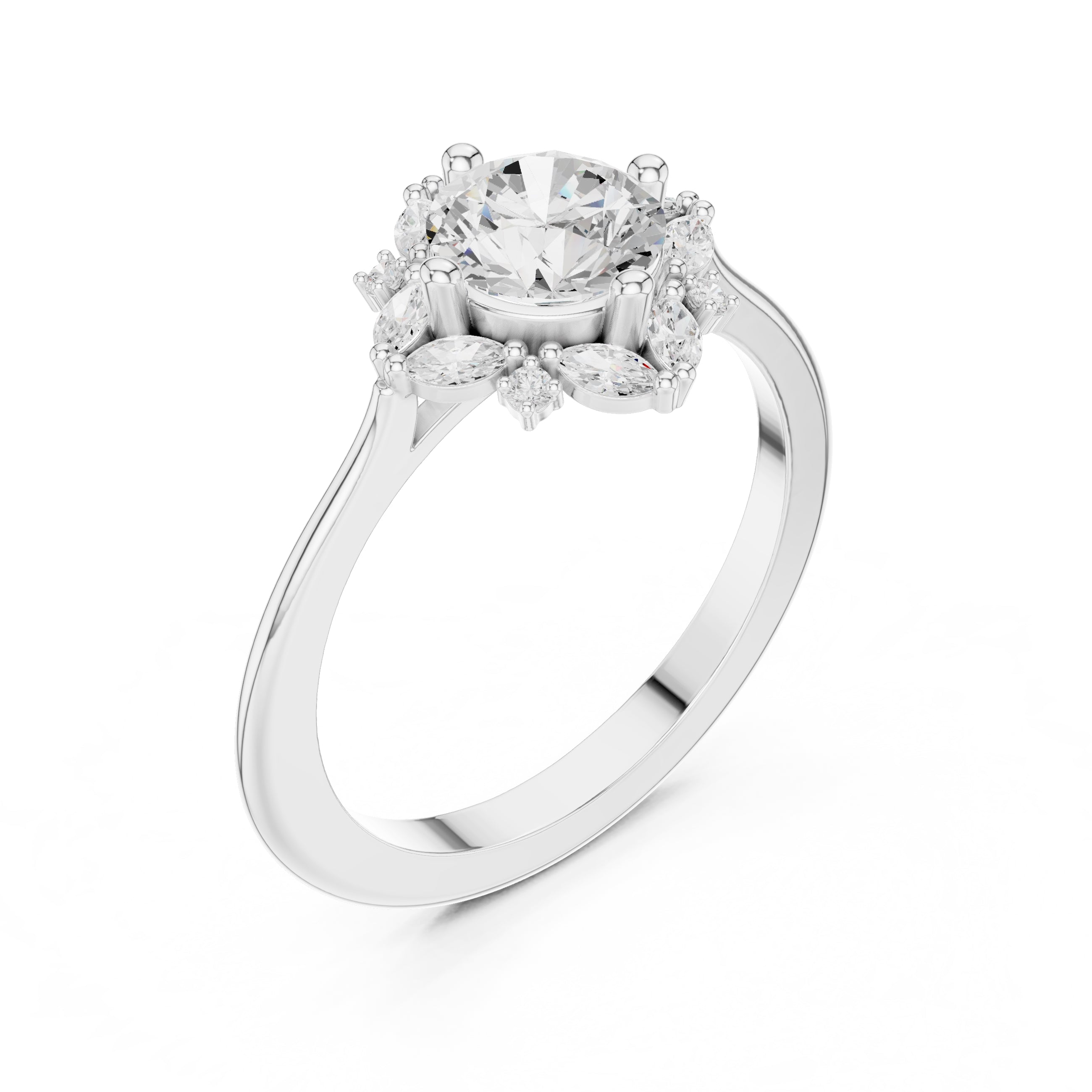 1.00 ct Round Marquise Cluster Engagement Ring 1ct White Gold