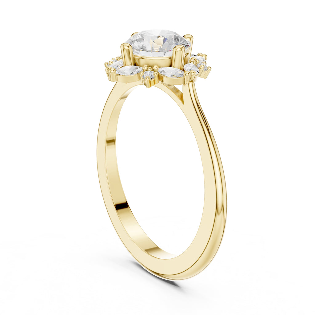 1.00 ct Round Marquise Cluster Engagement Ring 1ct Yellow Gold