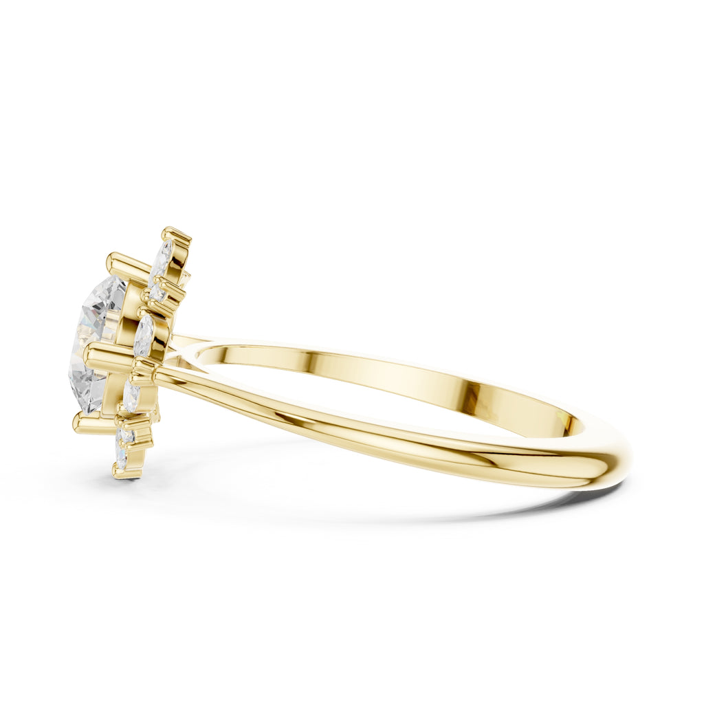 1.00 ct Round Marquise Cluster Engagement Ring 1ct Yellow Gold
