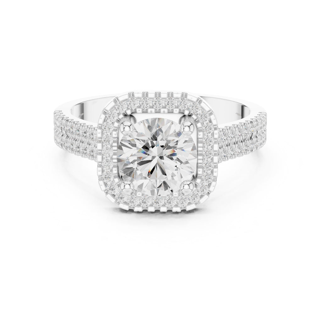 1.00 ct Round Double-Row Pave Halo Engagement Ring 1ct White Gold