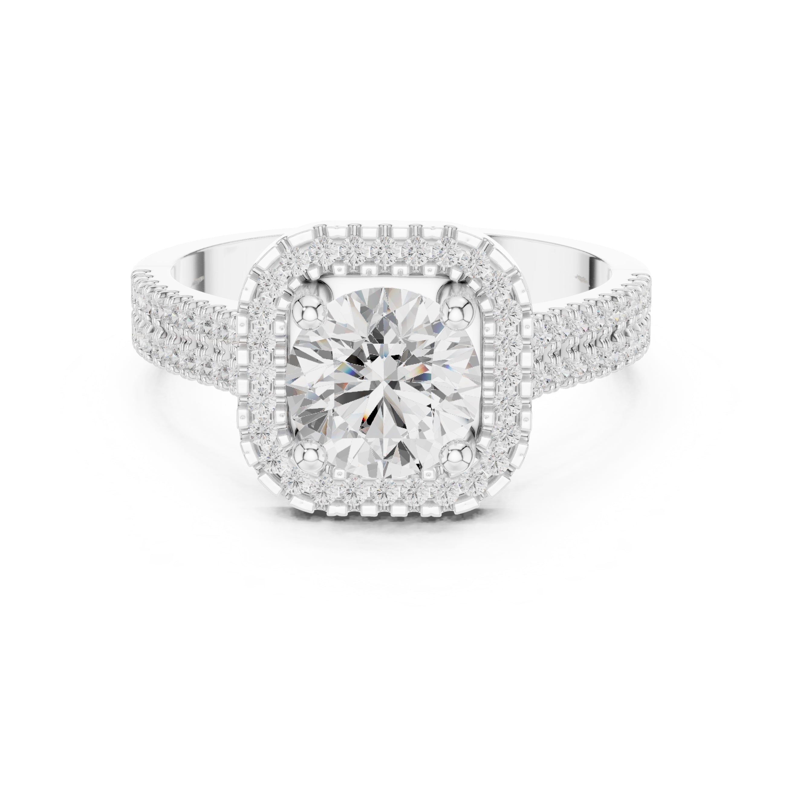 1.00 ct Round Double-Row Pave Halo Engagement Ring 1ct White Gold