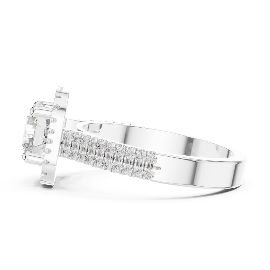 1.00 ct Round Double-Row Pave Halo Engagement Ring 1ct White Gold