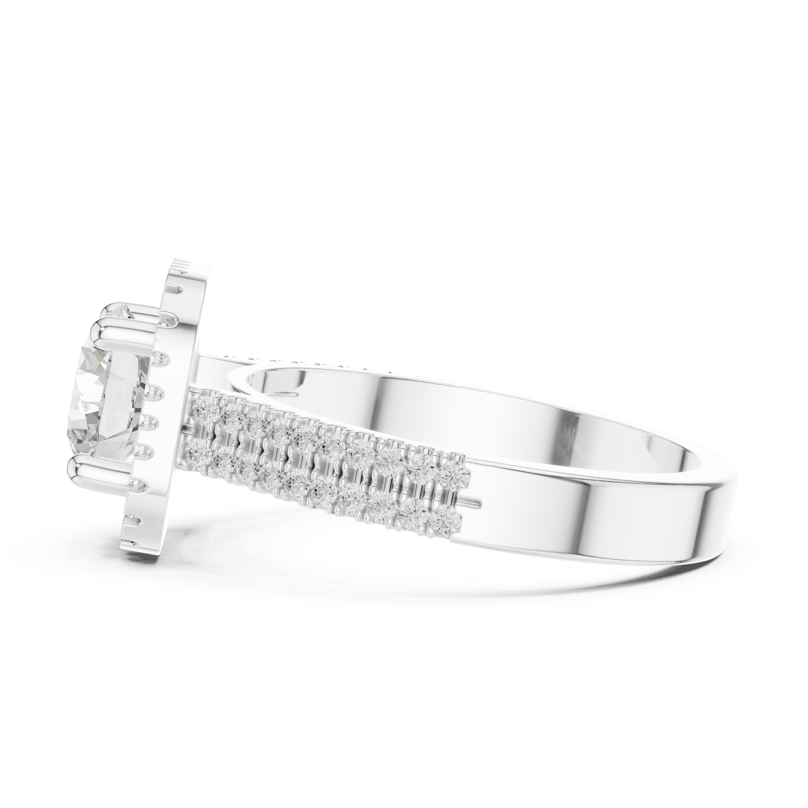 1.00 ct Round Double-Row Pave Halo Engagement Ring 1ct White Gold