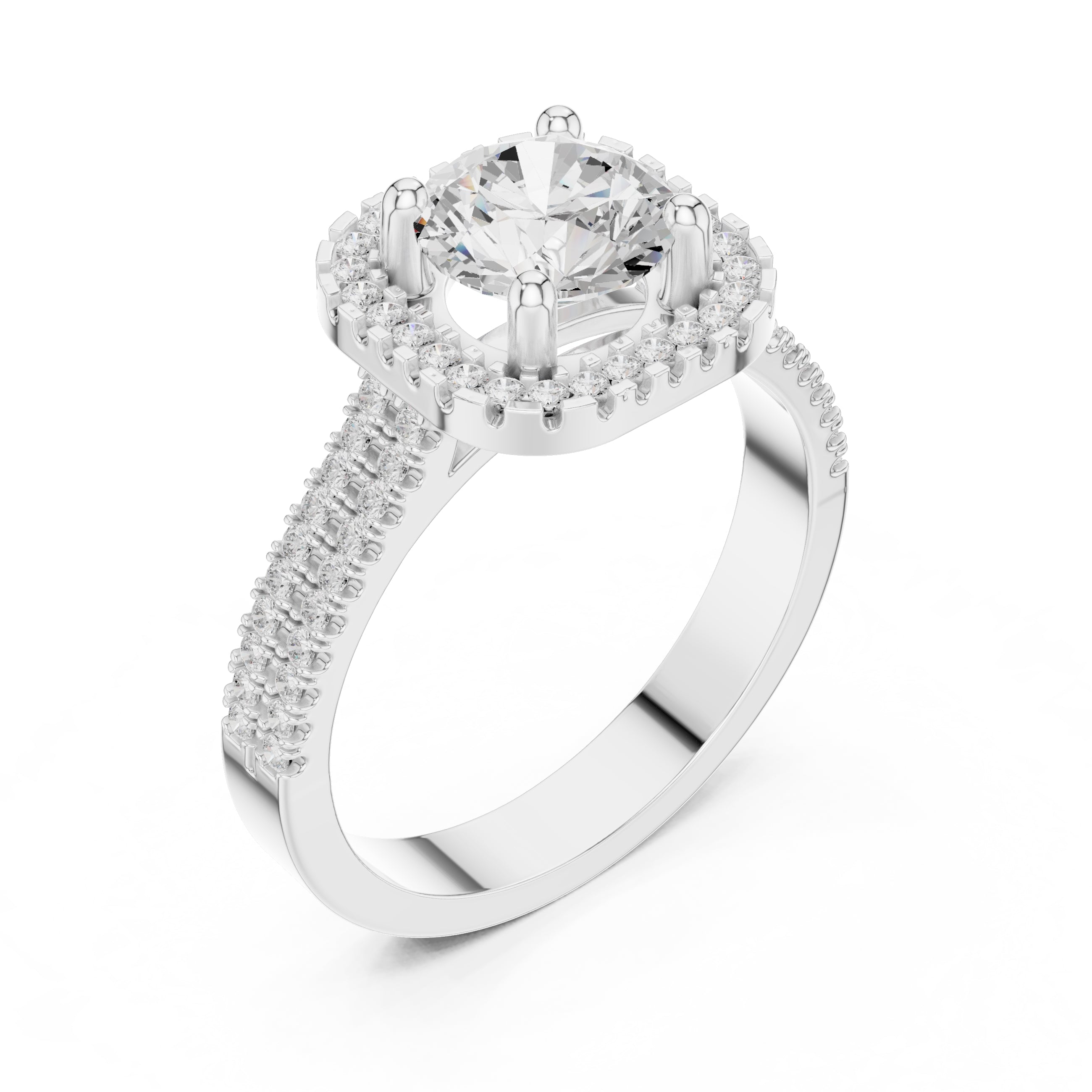 1.00 ct Round Double-Row Pave Halo Engagement Ring 1ct White Gold