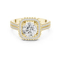 1.00 ct Round Double-Row Pave Halo Engagement Ring 1ct Yellow Gold