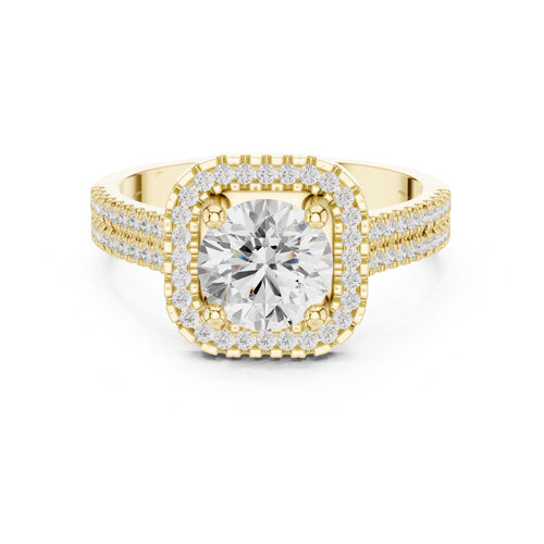 1.00 ct Round Double-Row Pave Halo Engagement Ring 1ct Yellow Gold