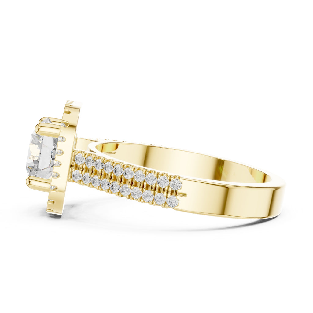 1.00 ct Round Double-Row Pave Halo Engagement Ring 1ct Yellow Gold