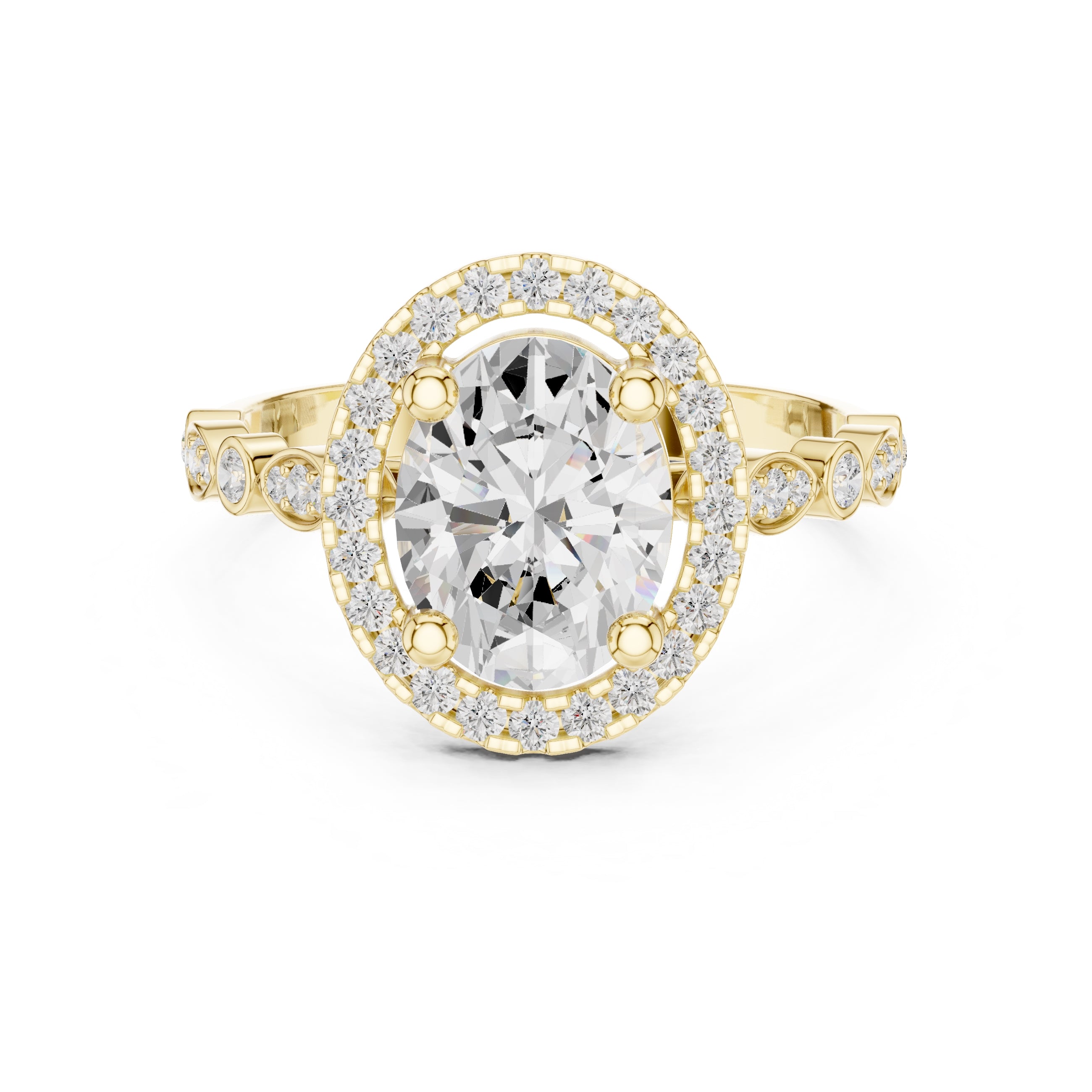 Classic Oval Halo Statement Ring 1.67ct Yellow Gold