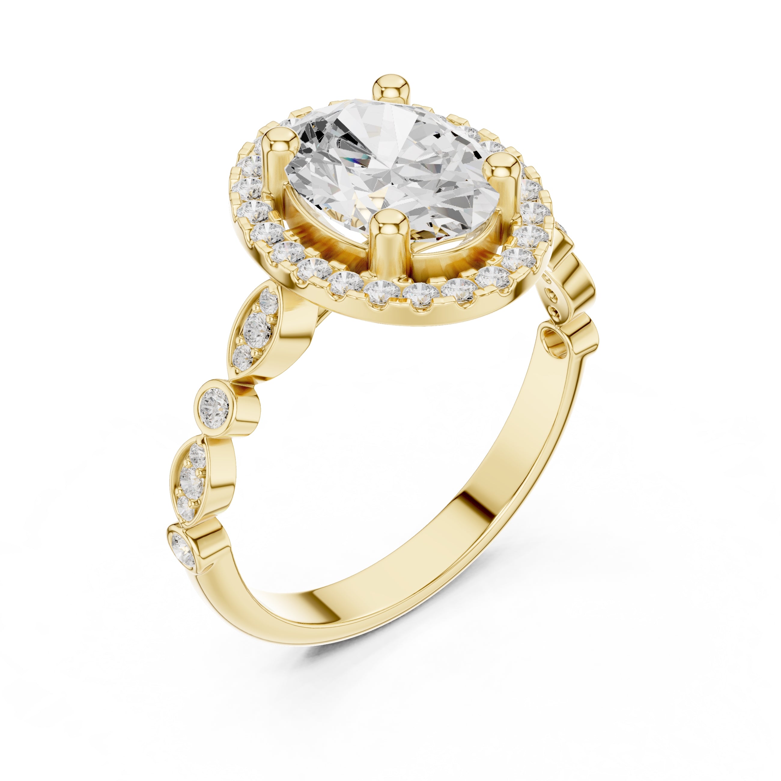 Classic Oval Halo Statement Ring 1.67ct Yellow Gold