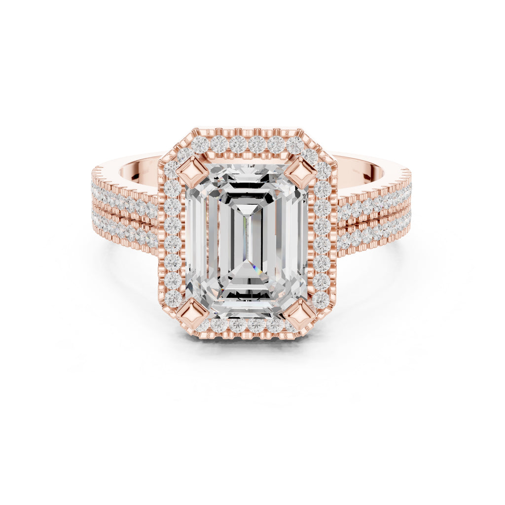 2.50 ct Emerald Cut Milgrain Halo Engagement Ring 2.5ct Rose Gold