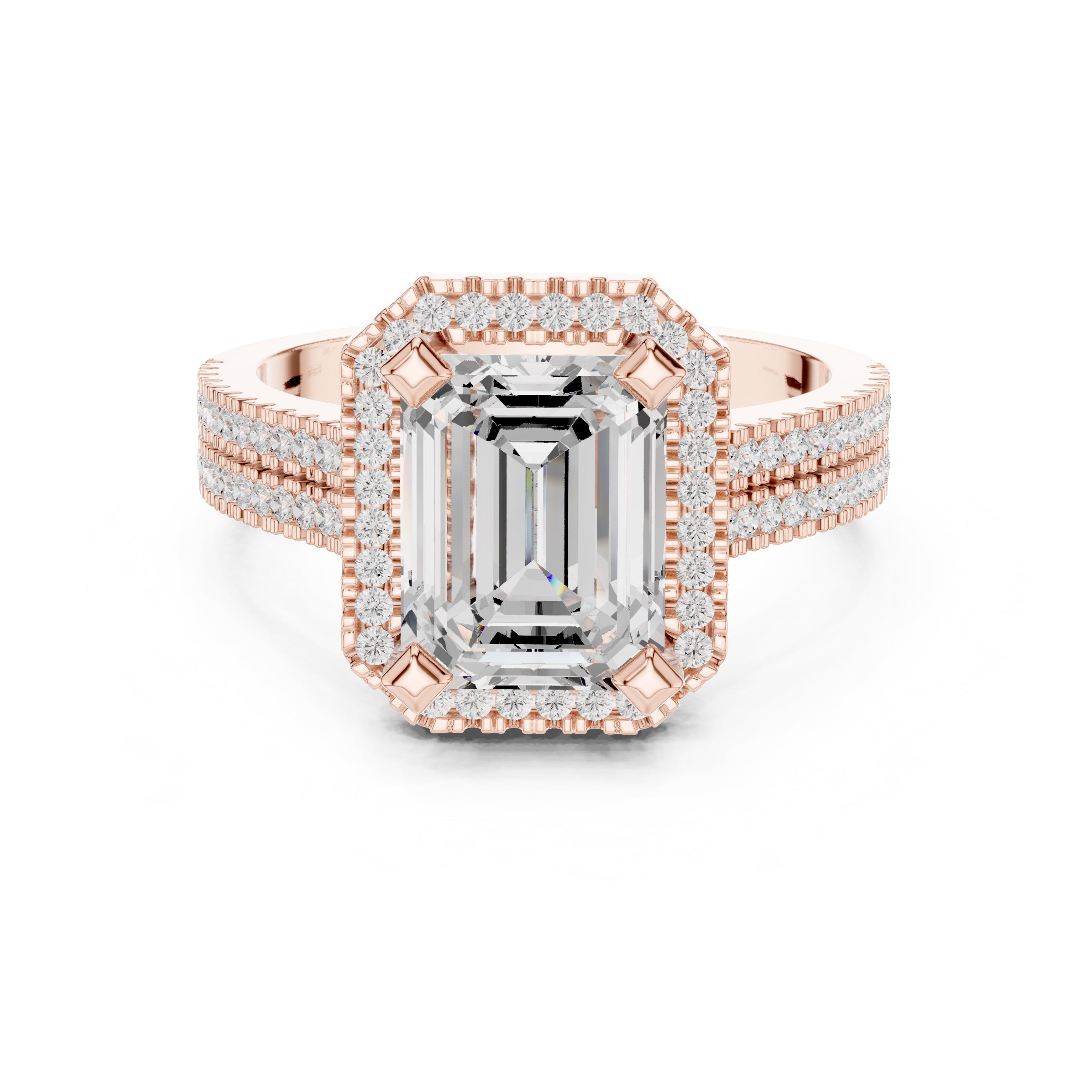 2.50 ct Emerald Cut Milgrain Halo Engagement Ring 2.5ct Rose Gold