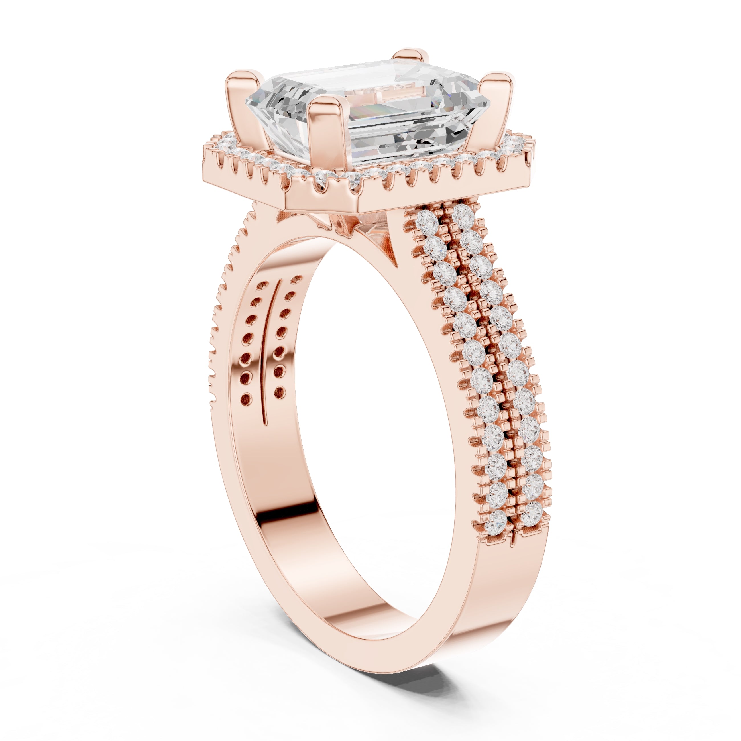 2.50 ct Emerald Cut Milgrain Halo Engagement Ring 2.5ct Rose Gold