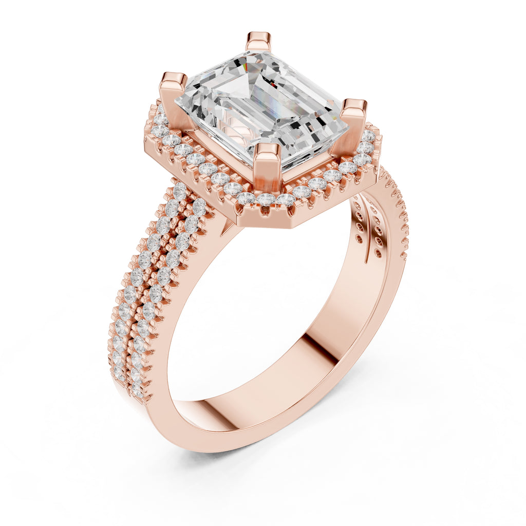2.50 ct Emerald Cut Milgrain Halo Engagement Ring 2.5ct Rose Gold