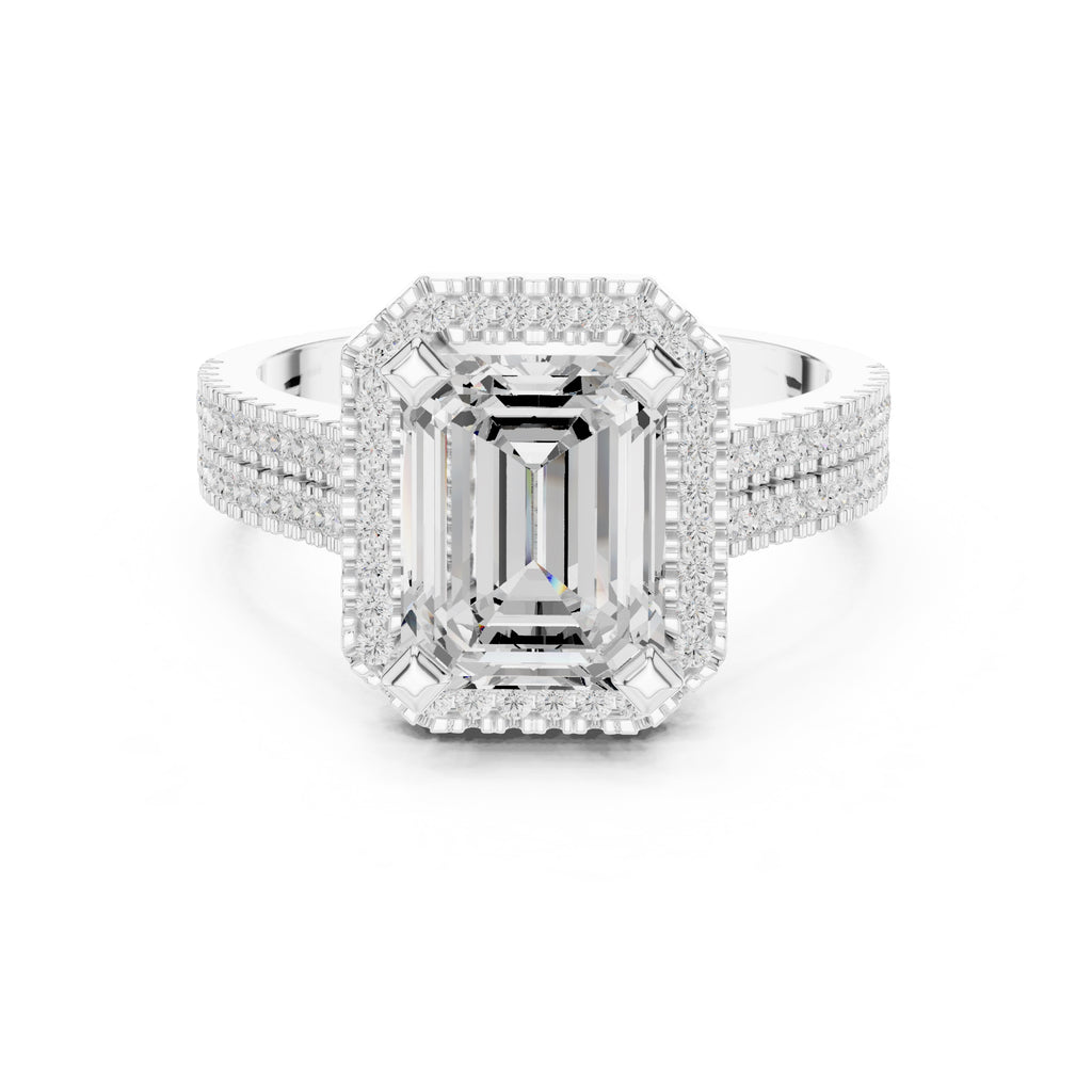 2.50 ct Emerald Cut Milgrain Halo Engagement Ring 2.5ct White Gold