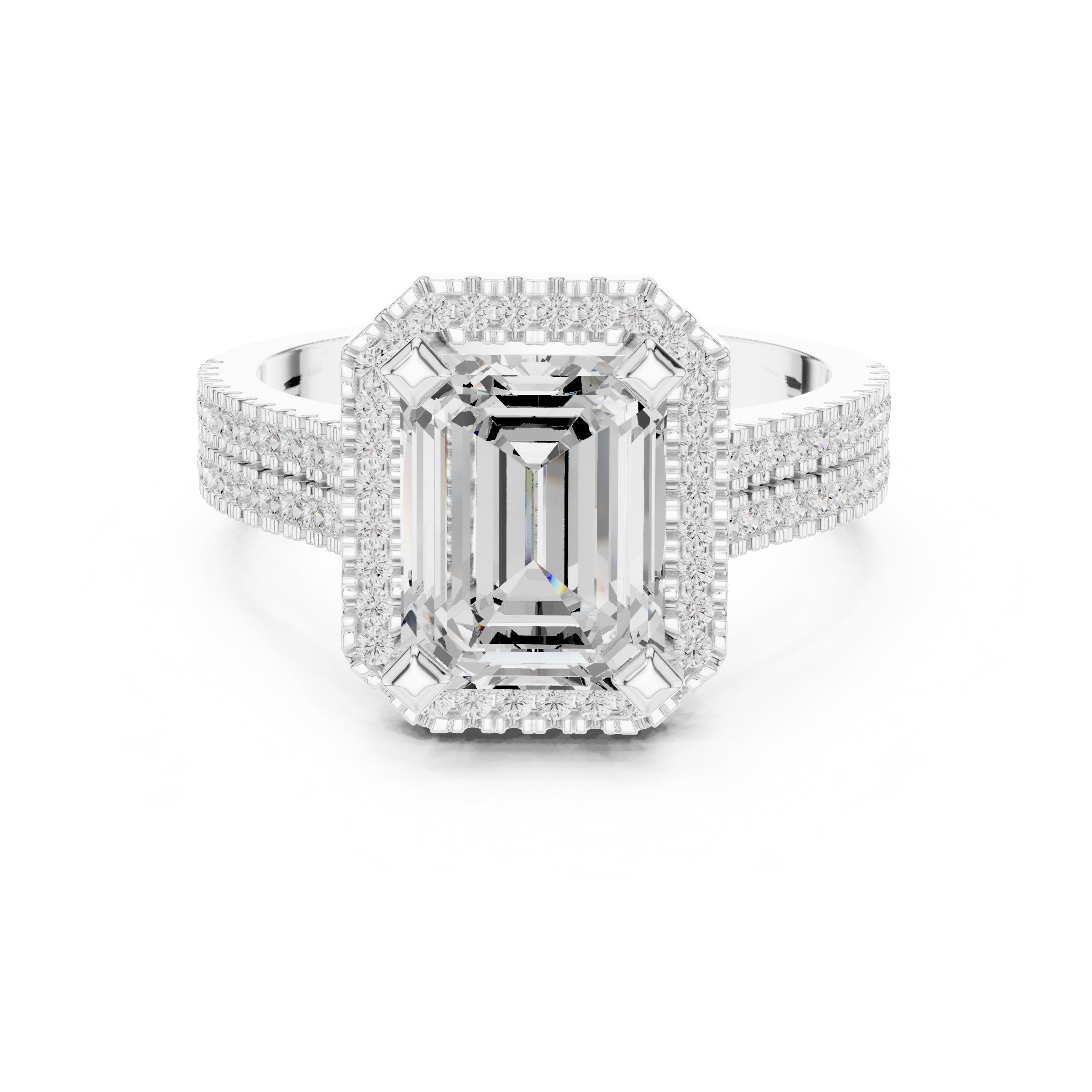 2.50 ct Emerald Cut Milgrain Halo Engagement Ring 2.5ct White Gold