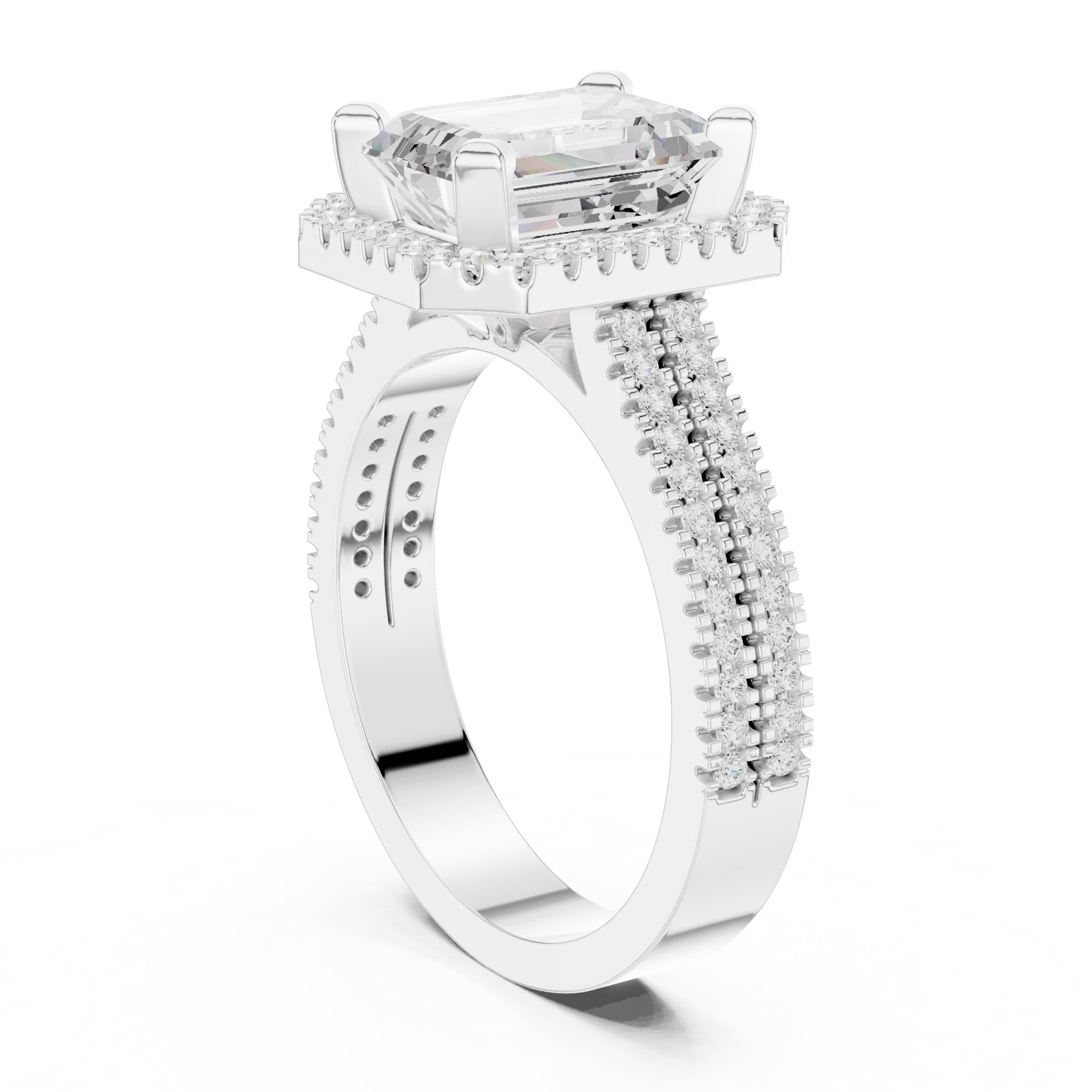 2.50 ct Emerald Cut Milgrain Halo Engagement Ring 2.5ct White Gold