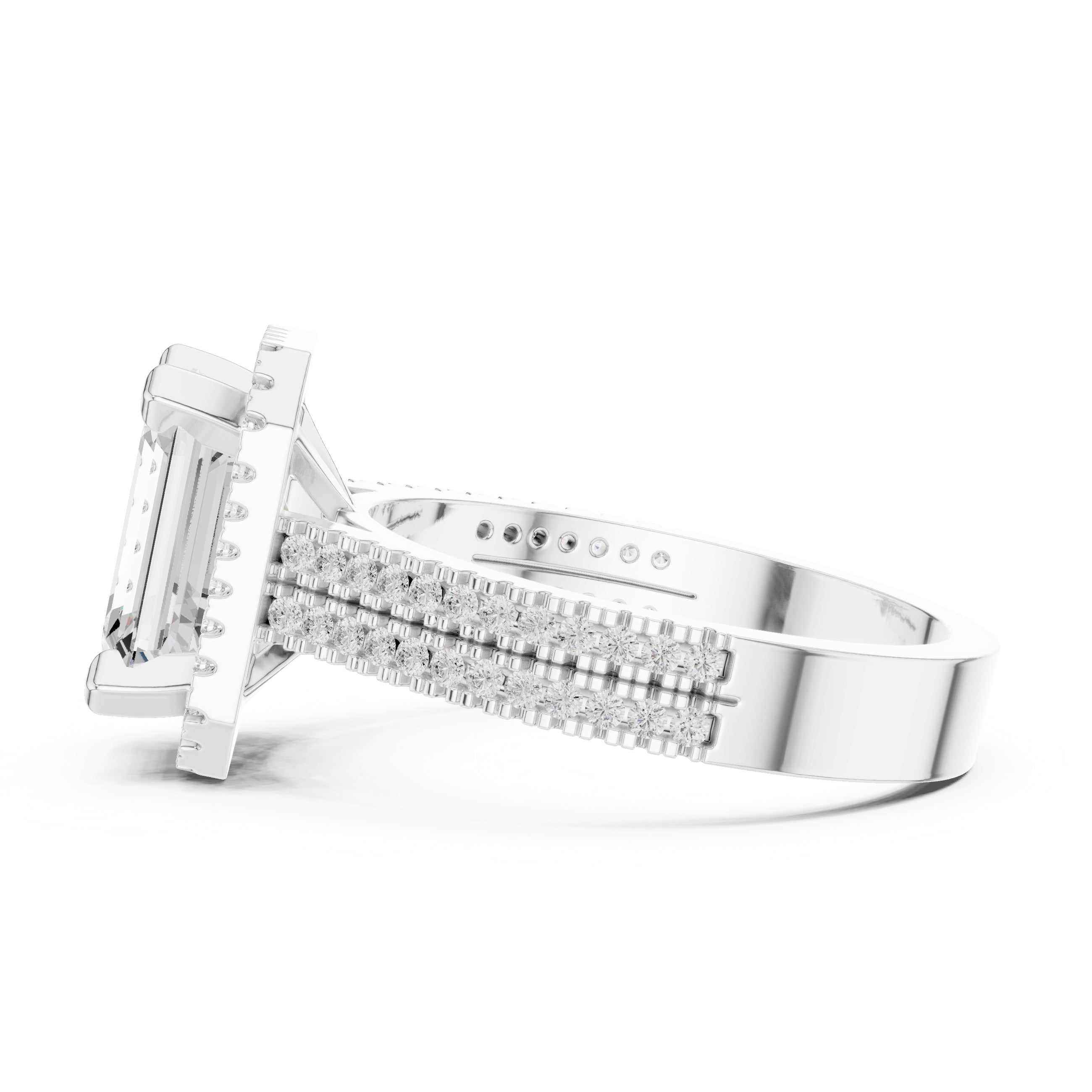 2.50 ct Emerald Cut Milgrain Halo Engagement Ring 2.5ct White Gold