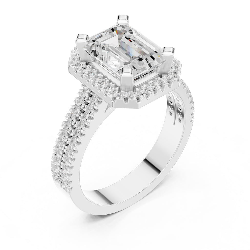 2.50 ct Emerald Cut Milgrain Halo Engagement Ring 2.5ct White Gold
