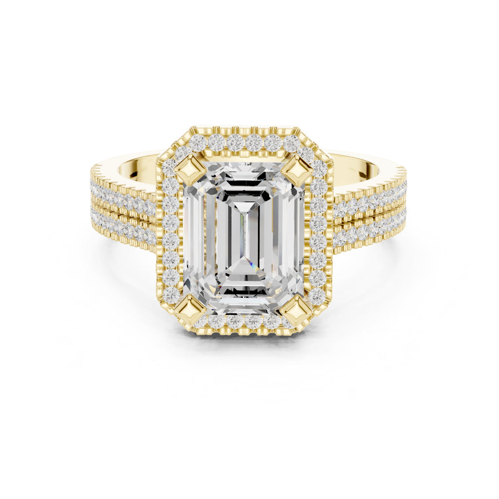 2.50 ct Emerald Cut Milgrain Halo Engagement Ring 2.5ct Yellow Gold